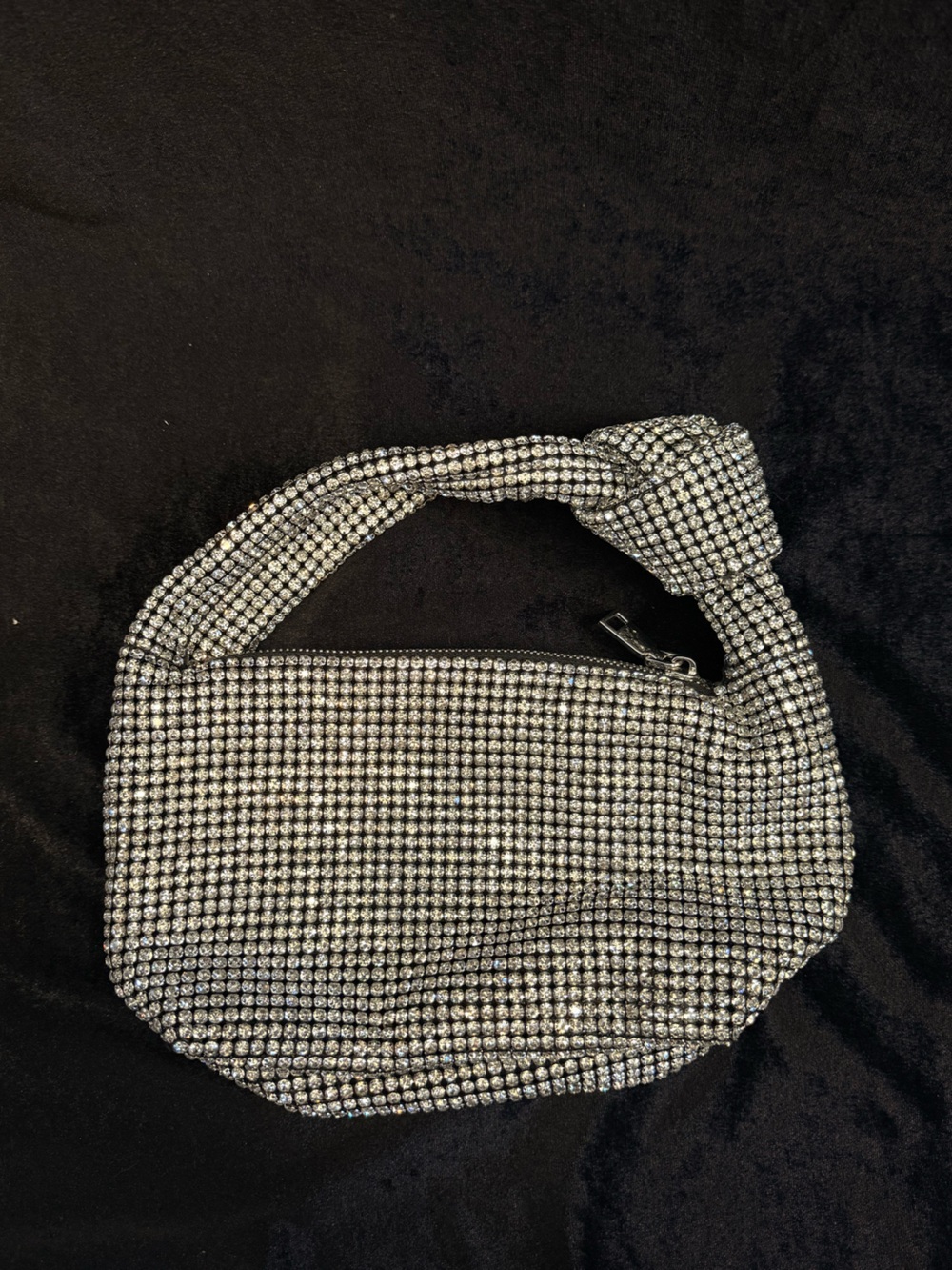 Madison West Silver Crystal Mesh Knot bag
